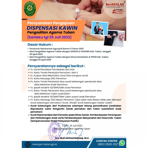 Persyaratan Pengajuan Dispensasi Kawin (Berlaku mulai 25 Juli 2022)