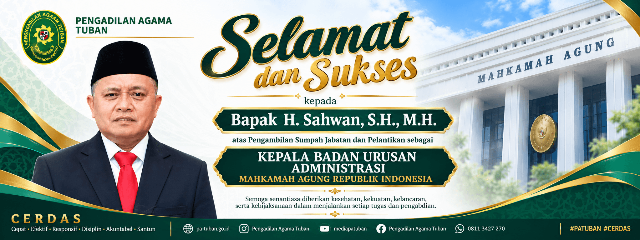 Selamat H.Sahwan, S.H., M.H. Sebagai kepala badan urusan administrasi Mahkamah Agung RI
